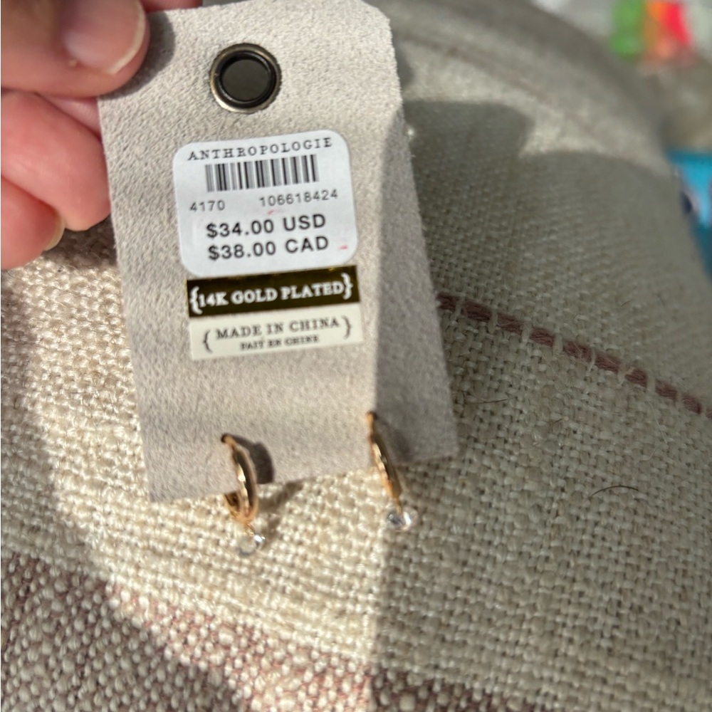 NWT - Anthropologie Gold Hoop Earrings with Crystal Drops - Picture 3 of 3